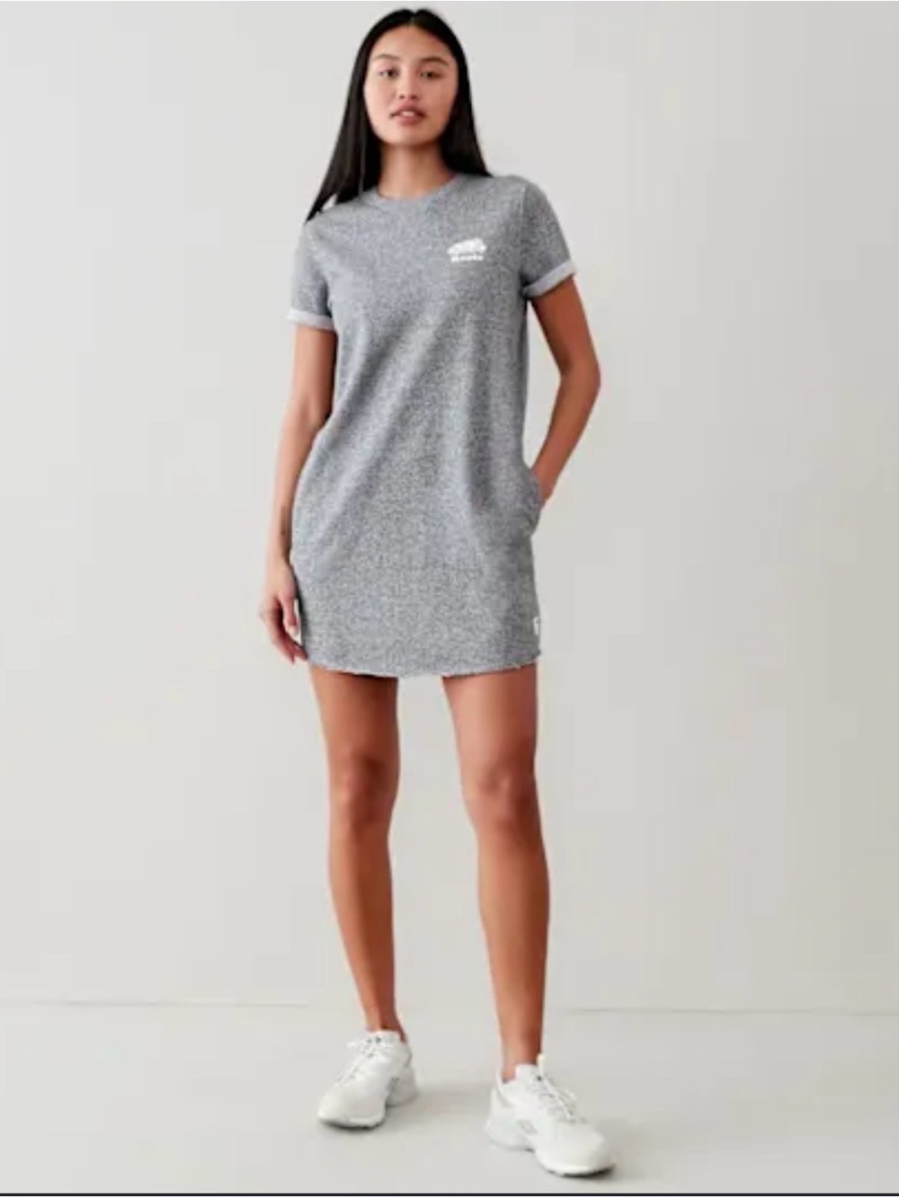 Roots Heather Grey Mini Dress with Rolled Short Sleeves